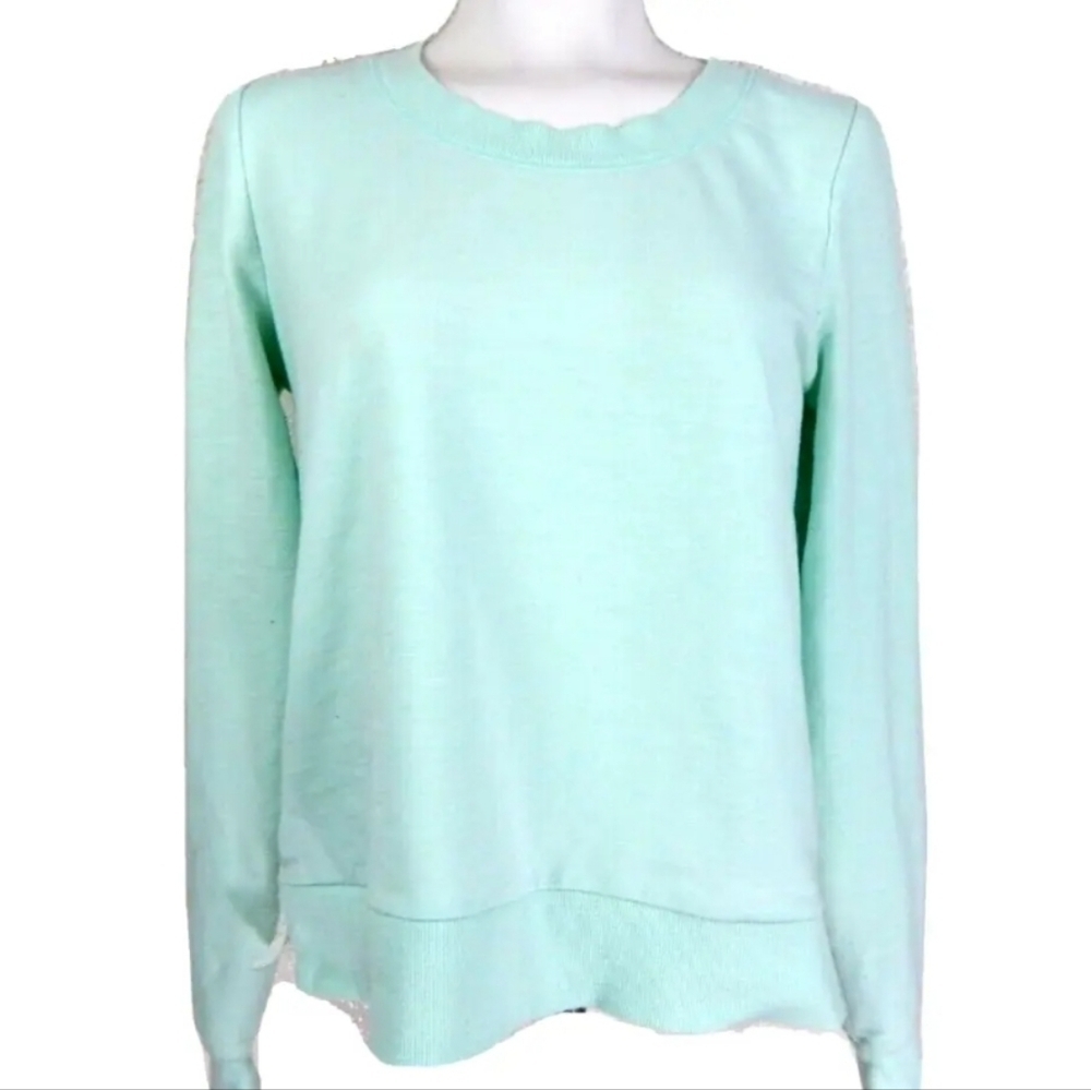 Saturday Sunday Anthropologie Green Button Back Lace Trim Pullover